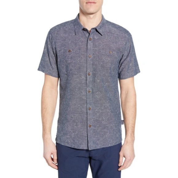 Patagonia Men Back Step Short Sleeve Shirt Hemp Cotton Button Up Blue Sx XL - Picture 1 of 9